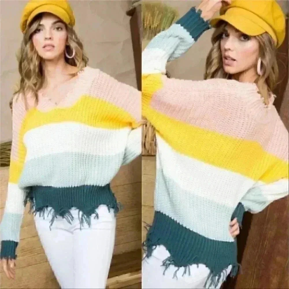 Distressed Striped Sweater